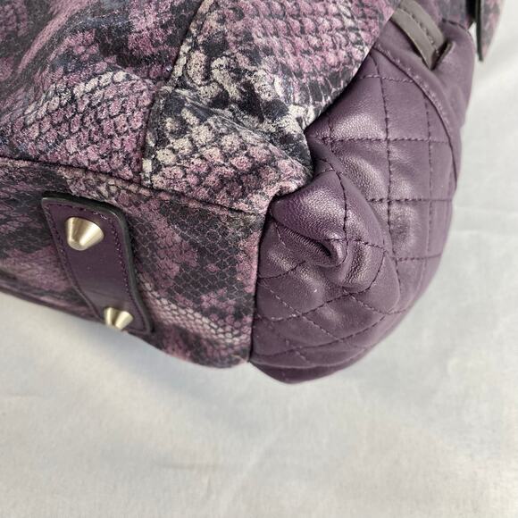 Original by Sharif 1827 Quilted Satchel Bag Purple Leather Snakeskin Mobwife NWT - Picture 10 of 13